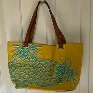 Yellow and Brown Pineapple Canvas Tote Bag